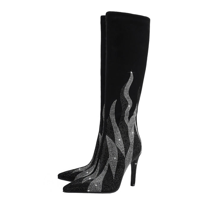 Femme Slouchy Stiletto Over-the-Knee Støvler med Krystal-Flamme-Design  Stilla