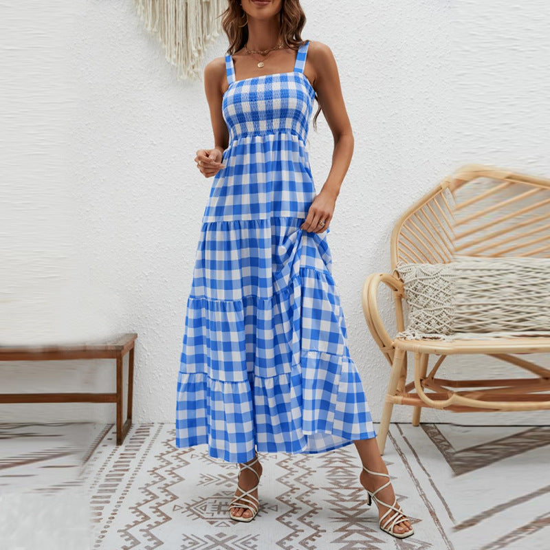Dame Boho maxi kjole med luftige flæser og slanke spaghetti stropper