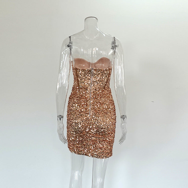 Dame Glitrende Aftenkjole med struktureret Bustier Stilla