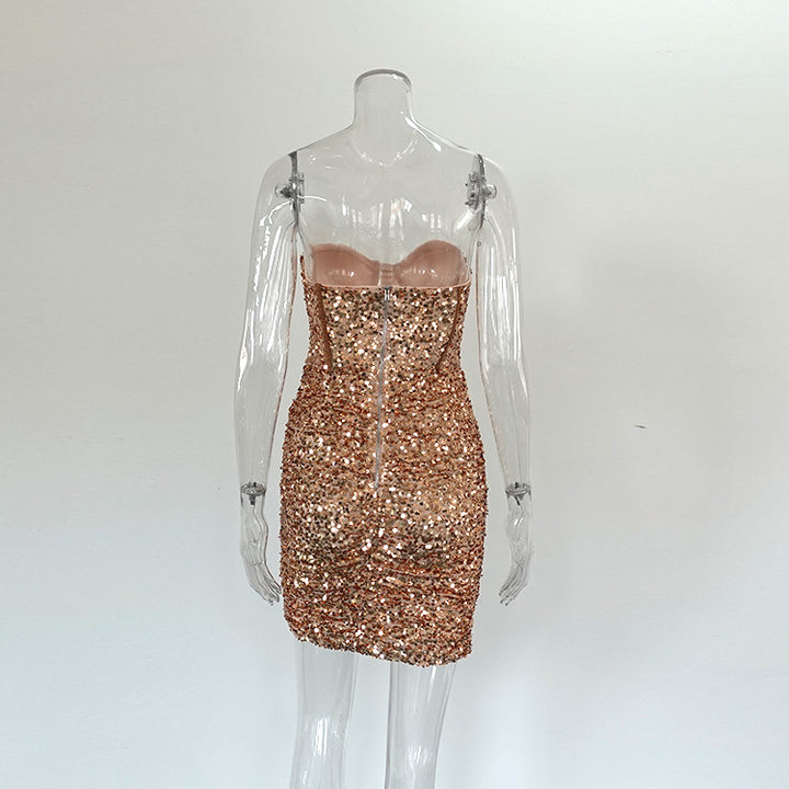 Dame Glitrende Aftenkjole med struktureret Bustier Stilla