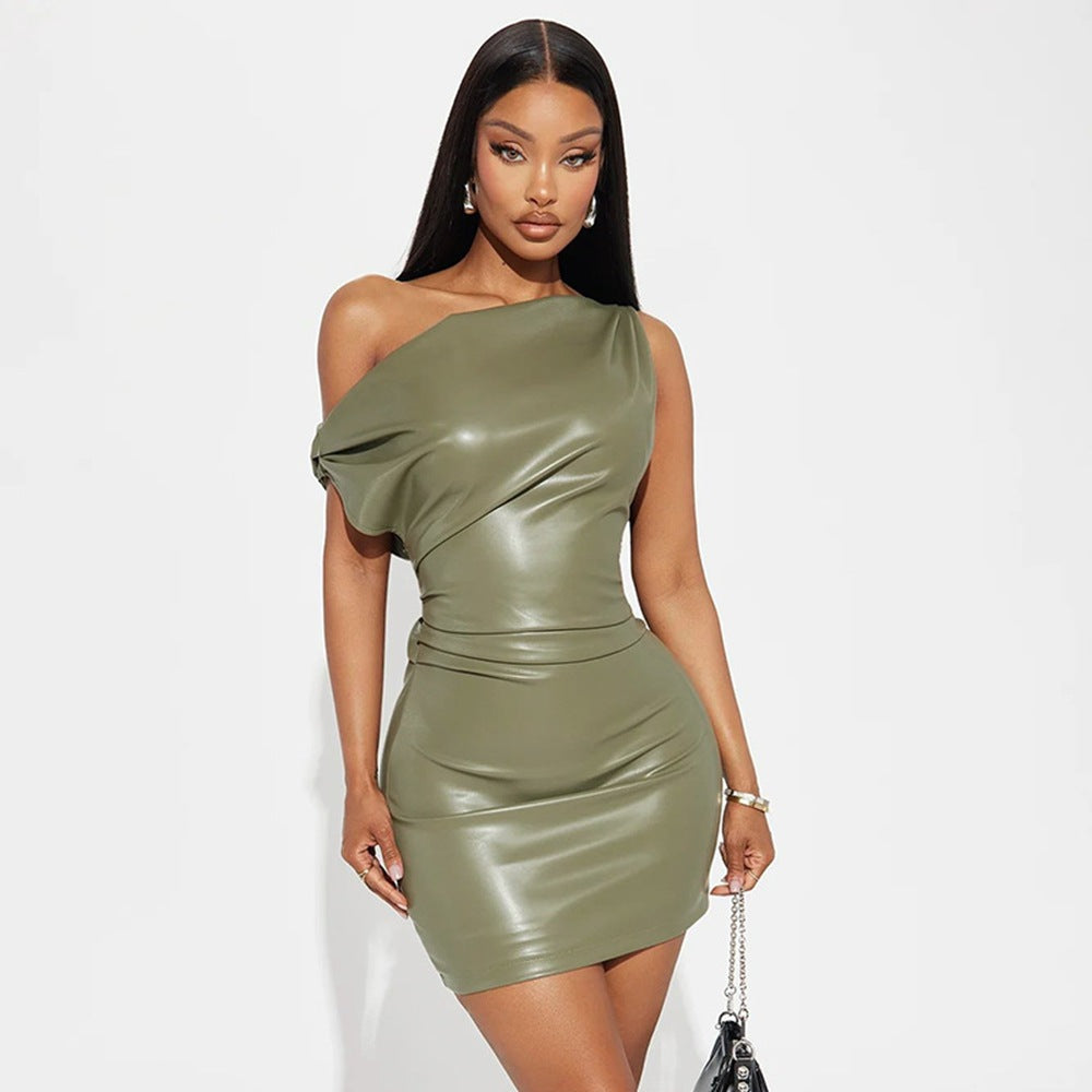 Femme One-Shoulder Kunstlæder Bodycon Kjole Stilla