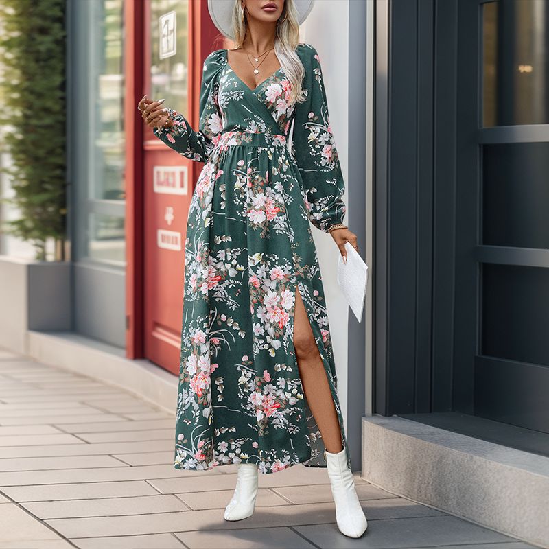 Dame maxikjole med blomstermønster og sidelukning Stilla