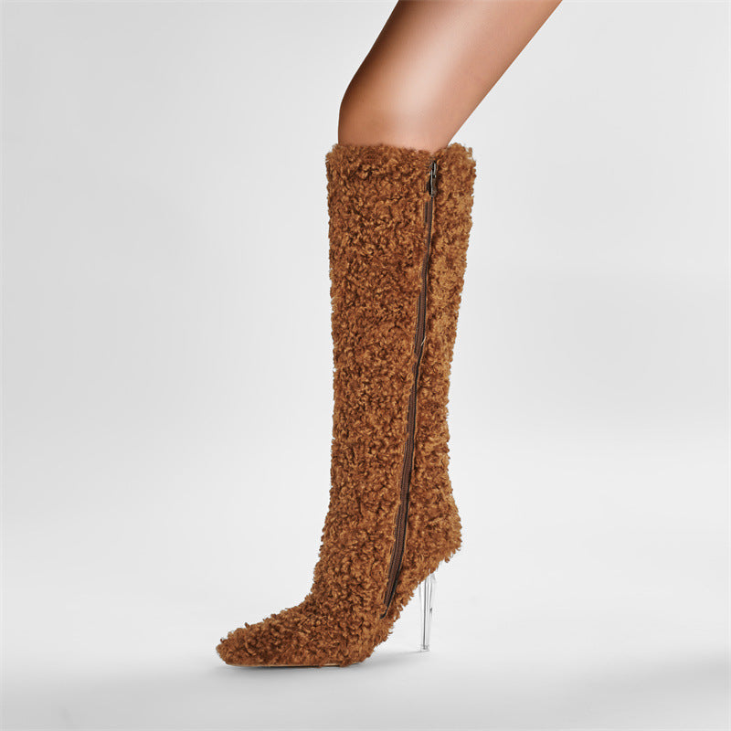 Femme Over-knæet Fuzzy Stiletto Støvler Stilla