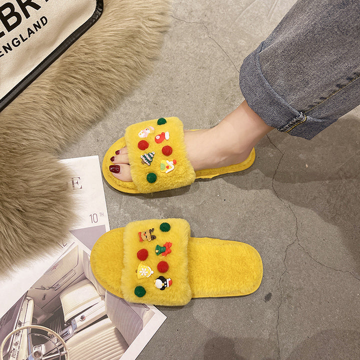 Dame pantofler med florale detaljer i blødt kunstpels Stilla