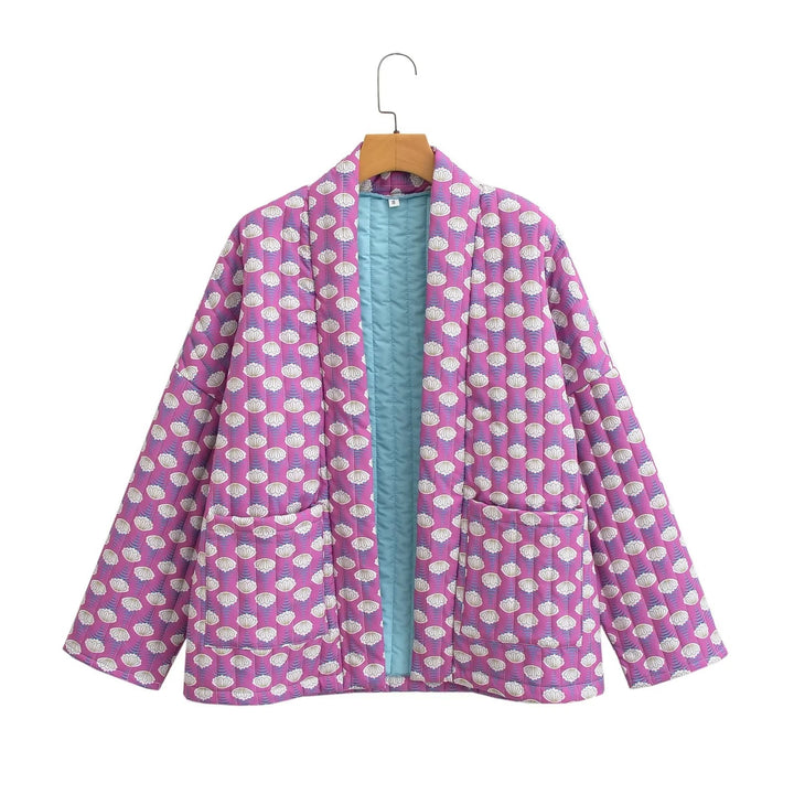 Dame quiltet Kimono-jakke med geometrisk mønster Stilla