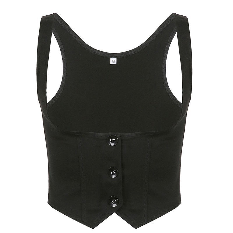Dame Mode Crop Top med elegante knapdetaljer og tætsiddende snit Skovae