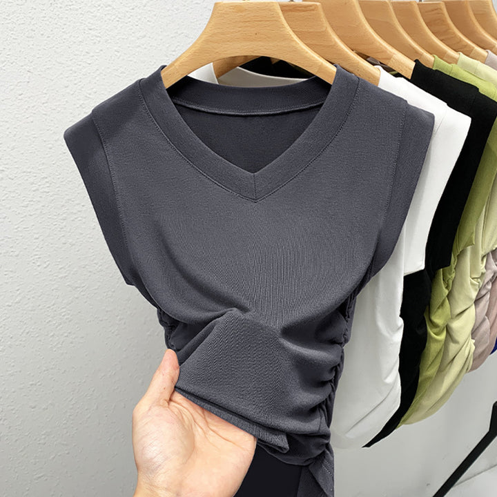 Dame ærmeløs top med elegant omslagsdesign og figurskabende rynkning Stilla