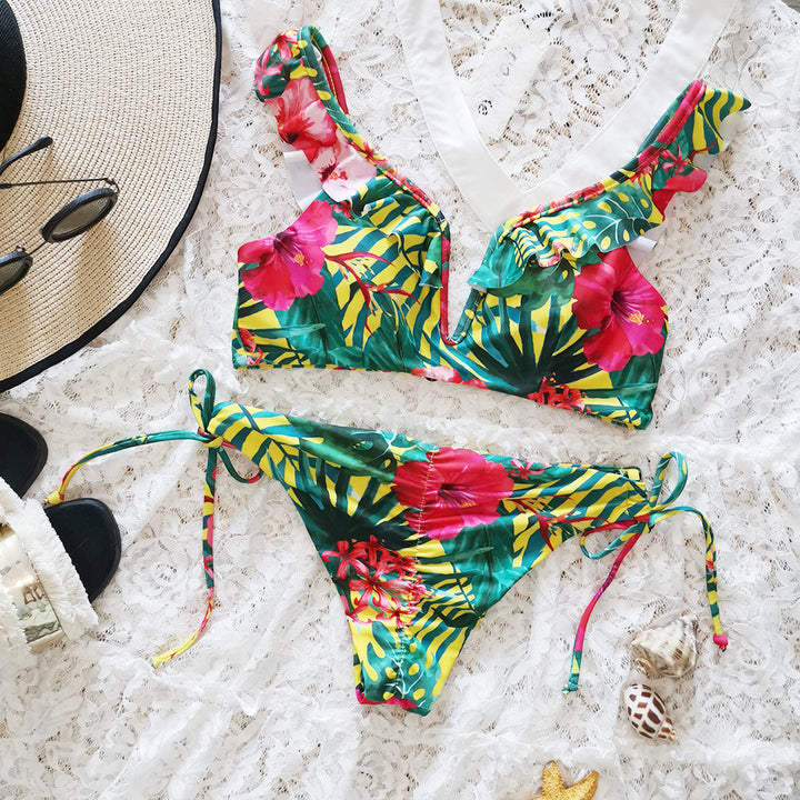 Dame Bikini-sæt med spændende flæse-design og blomstertryk Stilla