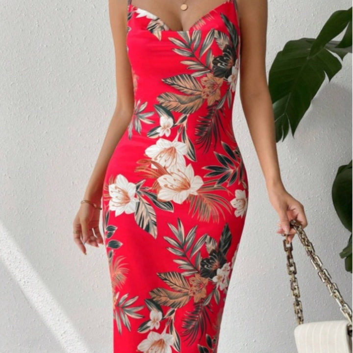 Dame Floral Bodycon Midi Kjole Stilla