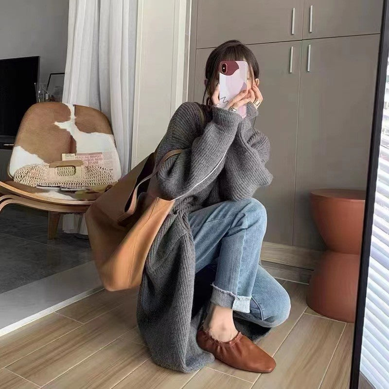 Kvinders chunky strikket cardigan med knaplukning og dybe lommer Stilla