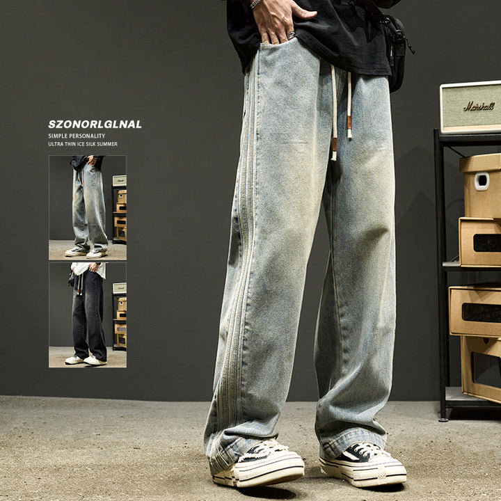 Herre bred Denim-jeans med elastisk talje og unik vask Stilla