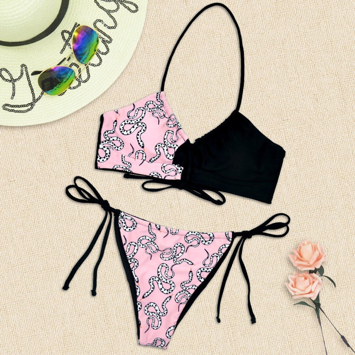 Dame Triangel-Bikini-Sæt med sexet Vikledesign og kontrasterende mønster Stilla