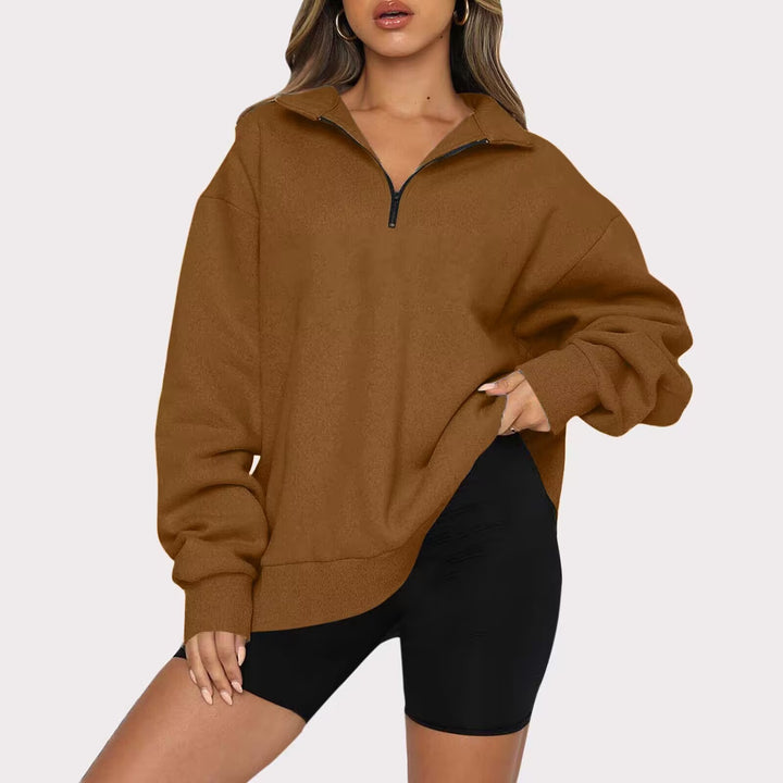 Dame Bekvem Oversized Pullover med Lynlås Stilla