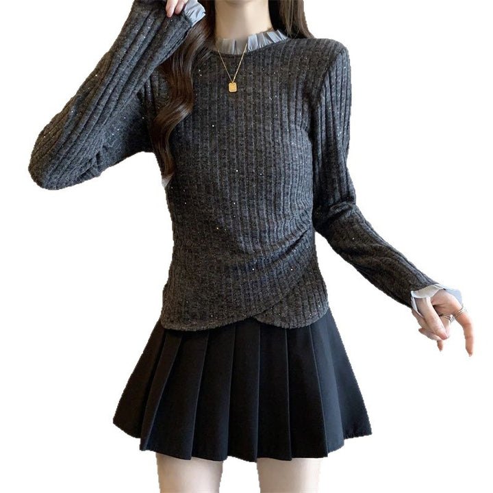 Damer Elegant Fin Strik Sweater med Dekorativ Krave Stilla