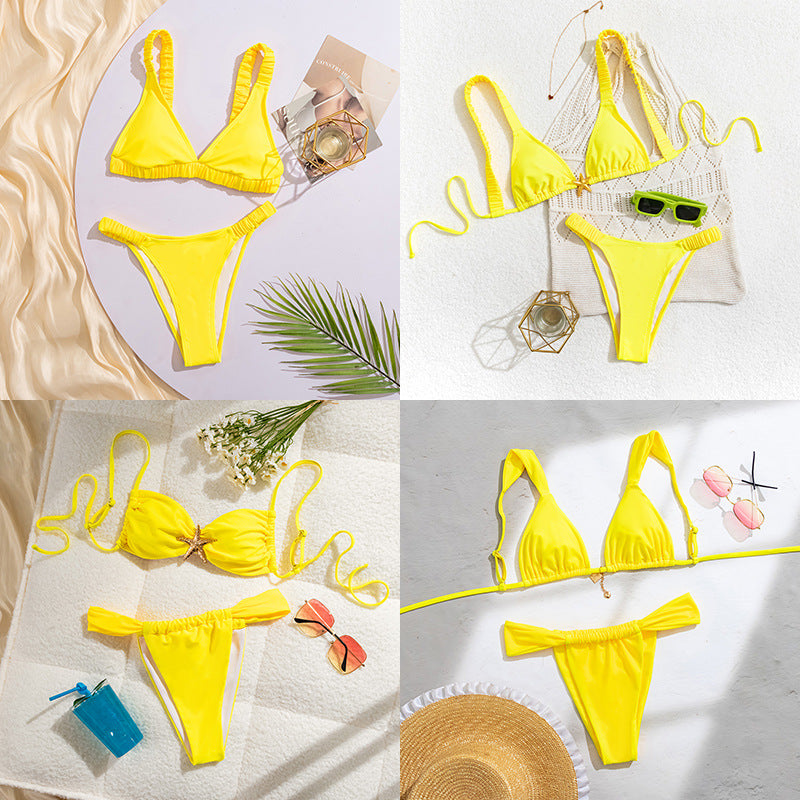 Damer Sporty bikini med rynket top og høje benudskæringer Skovae