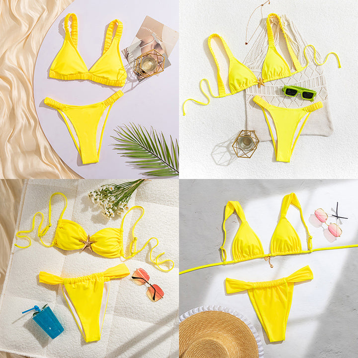 Damer Sporty bikini med rynket top og høje benudskæringer Skovae