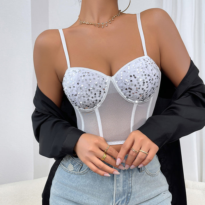 Dame Glitrende Bustier med transparent Mesh-indlæg Stilla