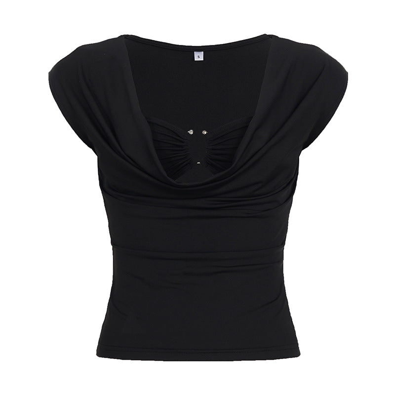 Dame Elegant top med dyb V-halsudskæring og raffineret drapering Skovae