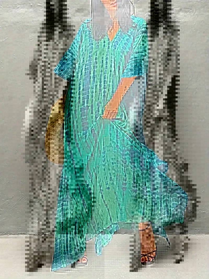 Dame Kaftan Kjole med moderne Aloha-mønster og luftig pasform Stilla