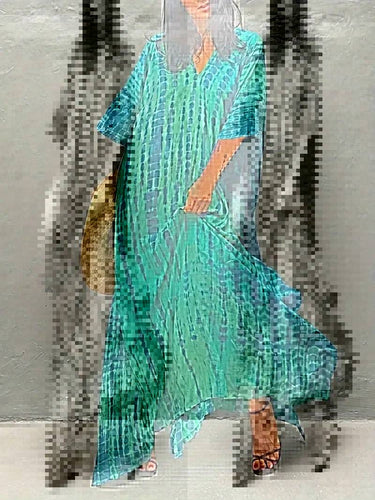 Dame Kaftan Kjole med moderne Aloha-mønster og luftig pasform Stilla