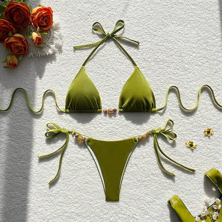 Dame bikini-sæt med justerbare stropper og prydende beaded-elementer Stilla