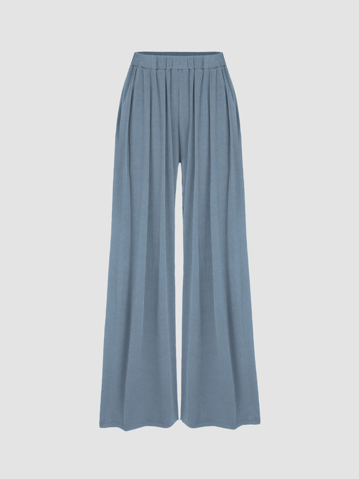 Dame bred Palazzo-bukser med elegante folder og elastisk talje Skovae