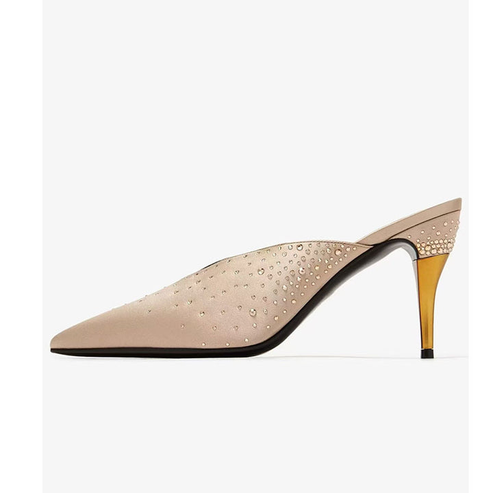 Dame elegante spidsede mules med strass-accenter Stilla