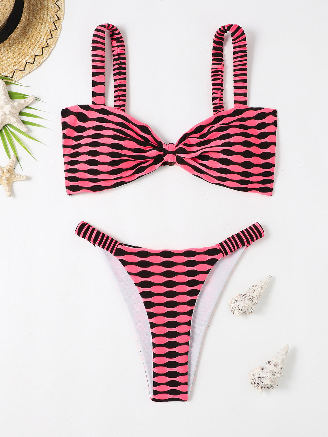 Dame Bandeau-bikini-sæt med raffineret slips-design og høj udskæring Stilla
