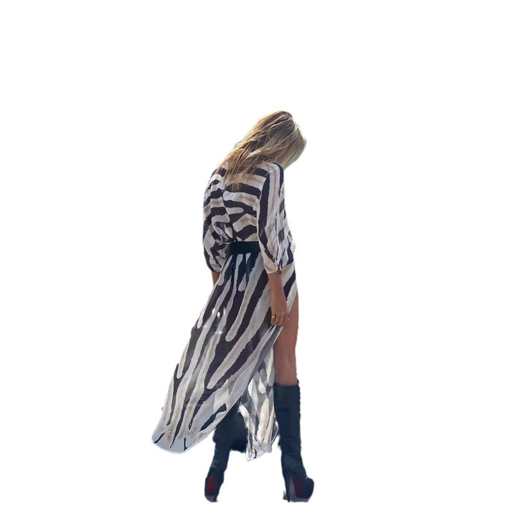 Dame Casual Strandkimono med elegant dyreprint og bredt skårne ærmer Stilla