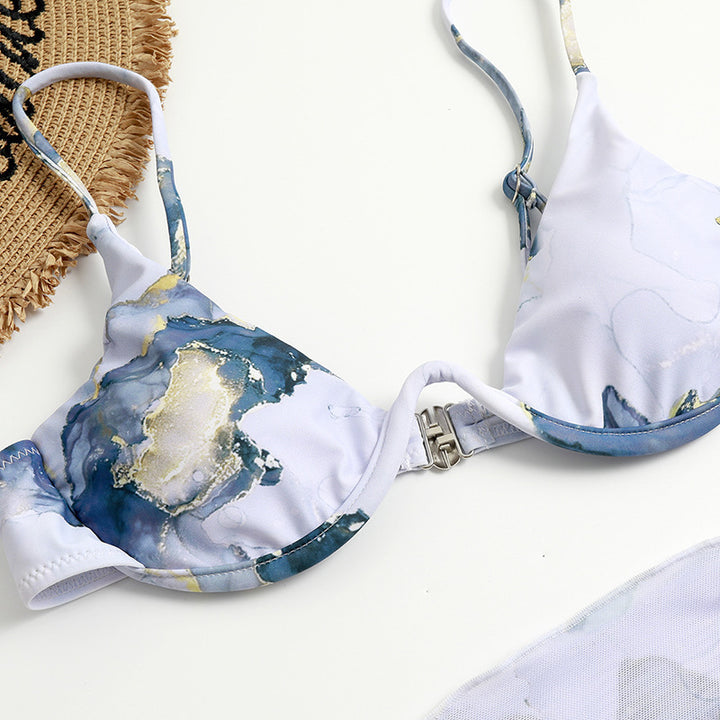 Dame Marmor Tryk Triangle Bikini Sæt Stilla