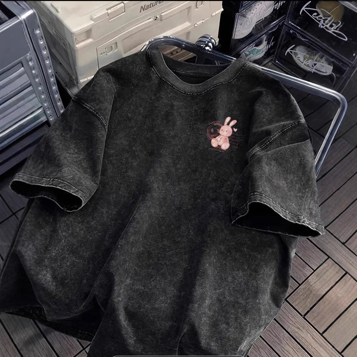 Dame T-Shirt med kreativ kaninmotiv og afslappet oversized-snit Stilla