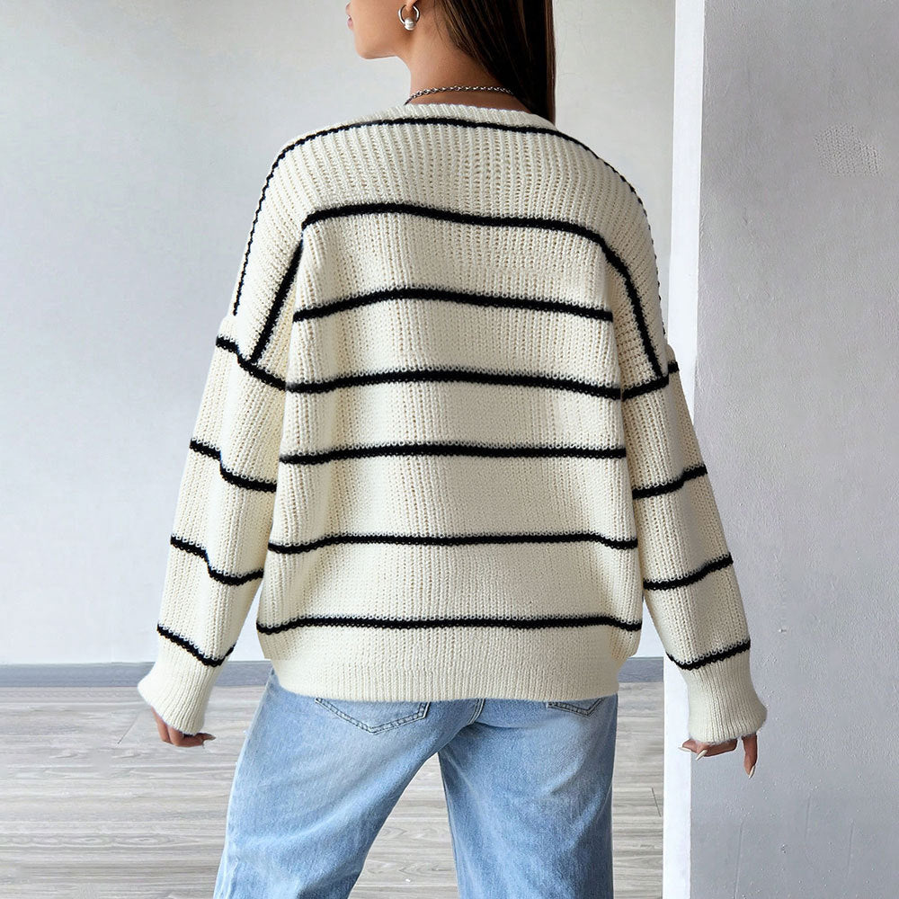 Kvinders cardigan med lange ærmer og klassiske stribedetaljer Stilla