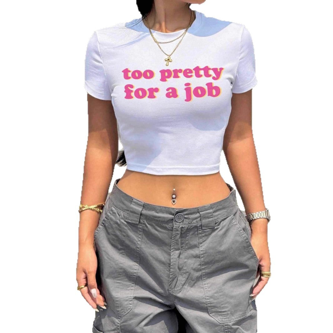 Dame Kortærmet Crop-T-Shirt med sjovt skrifttryk Skovae