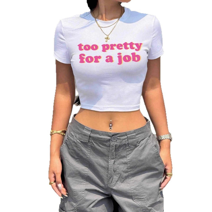 Dame Kortærmet Crop-T-Shirt med sjovt skrifttryk Skovae