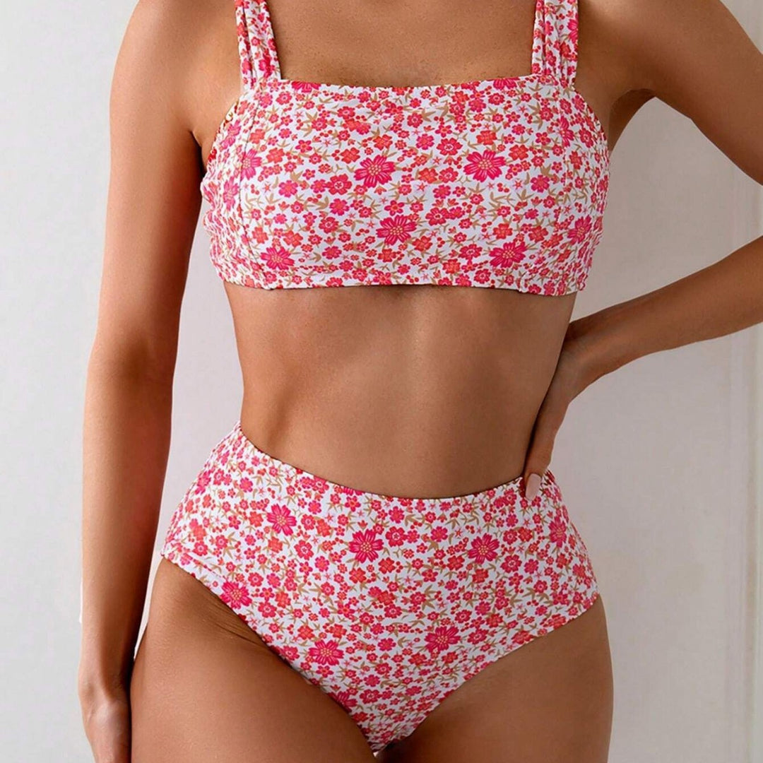 Dame Floral Print Højtaljet Bikini-Sæt Stilla 1750313555