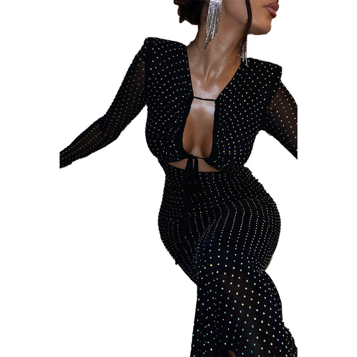 Dame Elegant Maxikjole med transparente ærmer og flæsedetaljer Skovae