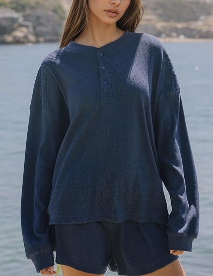 Kvinders afslappede langærmede skjorte sweater med knappedetaljer Stilla