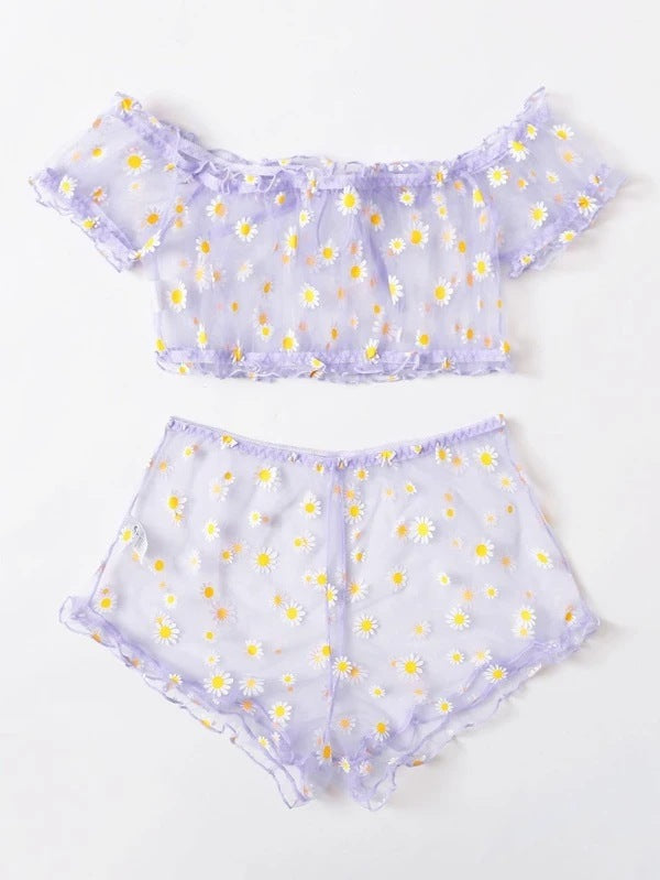 Dame Gennemsigtig Floral Loungewear Sæt Stilla