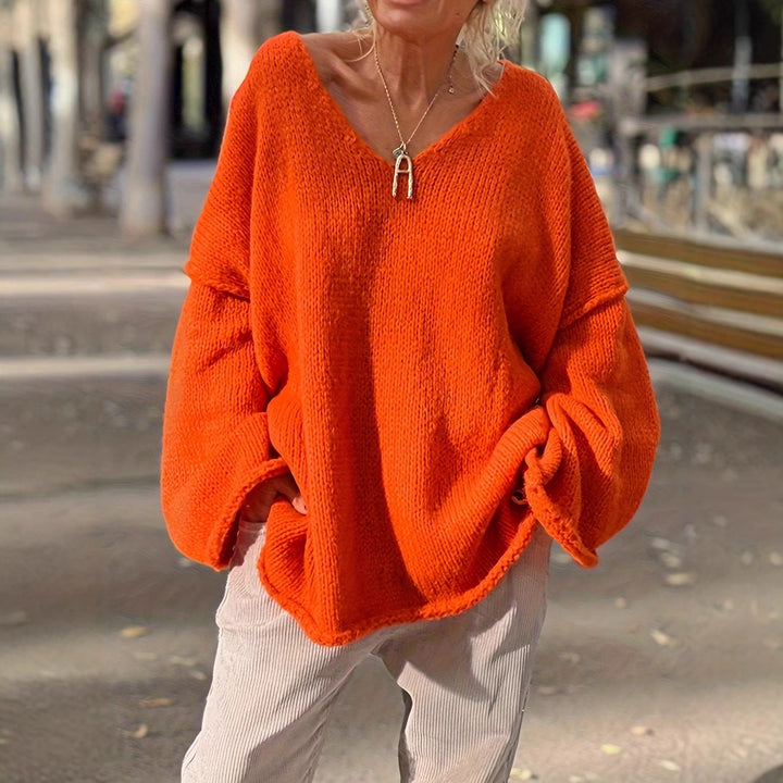 Dame Oversized V-udskæring Striktrøje med casual ærmer Stilla