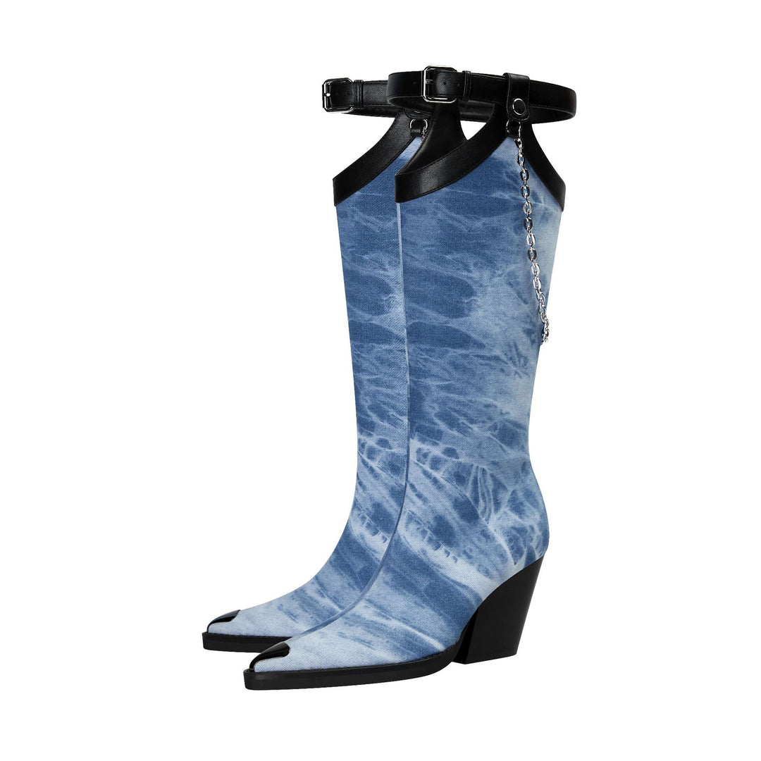 Femme Open-Toe Slouchy Stiletto Støvler med Kæde-detalje Stilla