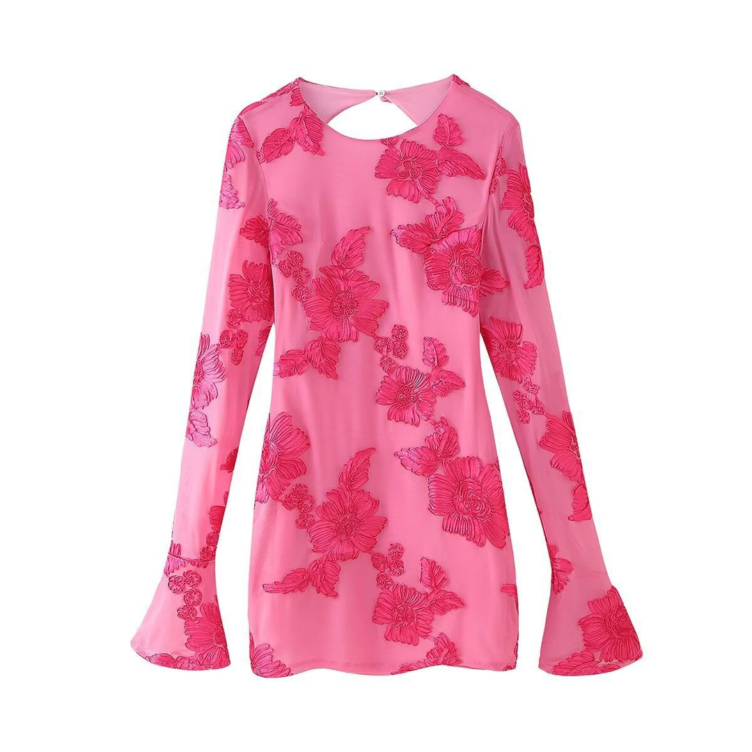 Femme Sheer Broderet Bluse med Bølgeærmer Stilla