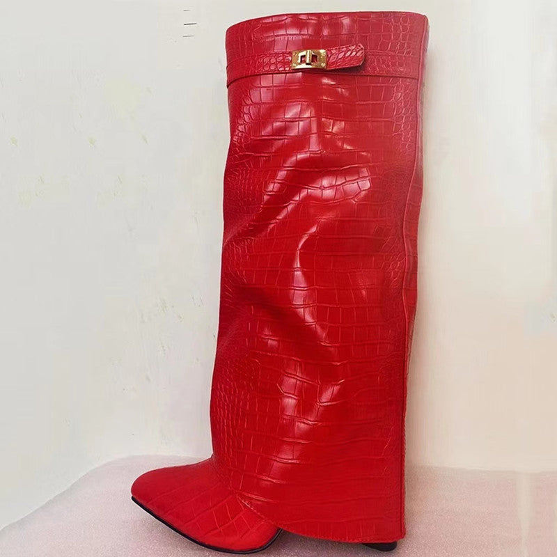 Knæhøje krokodilmønster stiletto støvler Stilla