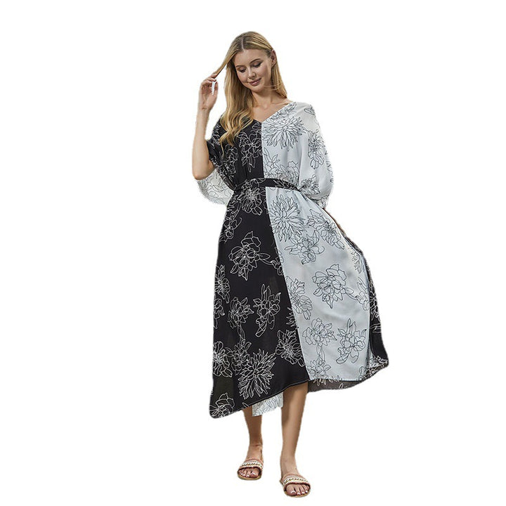 Dame Kaftan Kjole med blomsterdesign og attraktiv snitføring Stilla