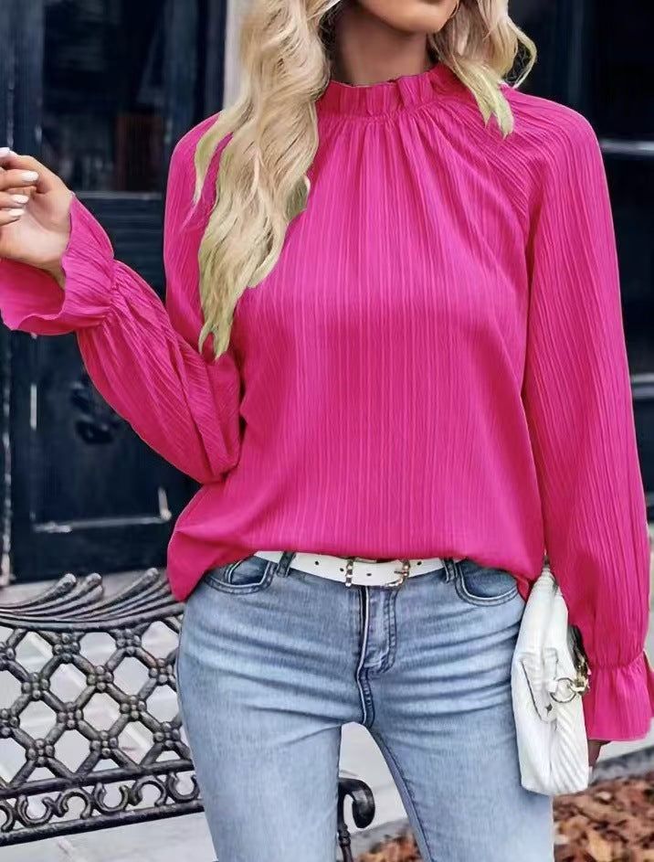 Dame flydende bluse med elegante pufærmer Stilla