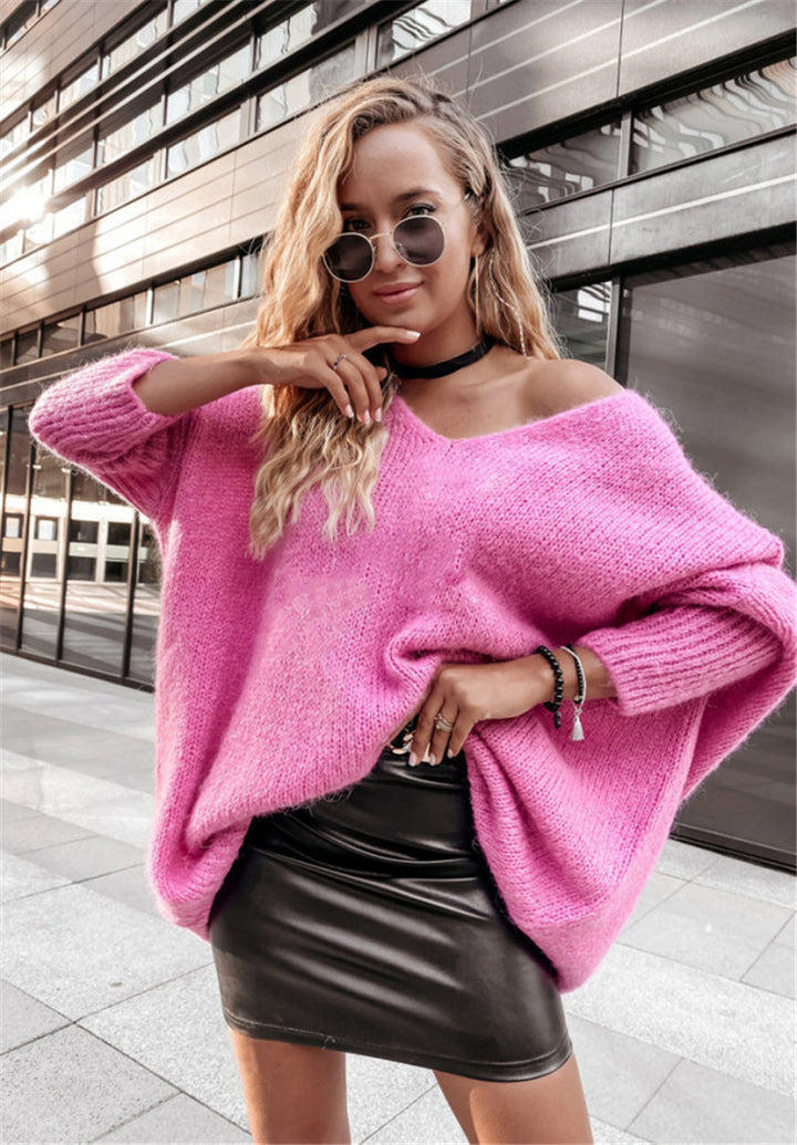 Dame Oversized Strikpullover med asymmetrisk design og afslappet snit Stilla