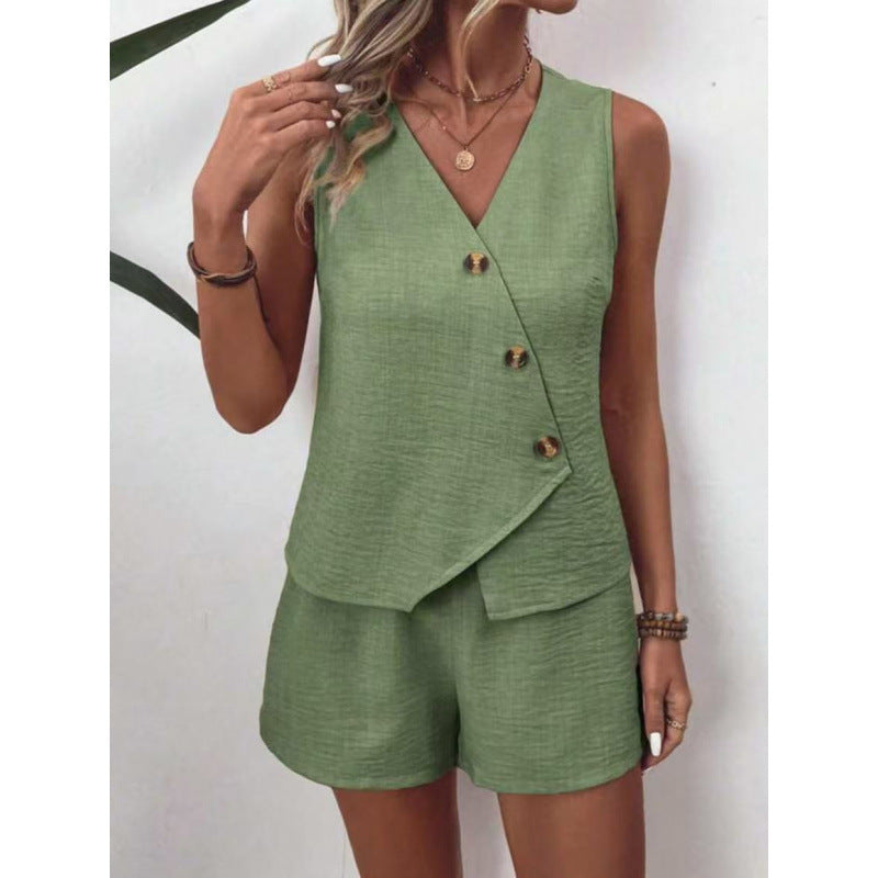 Dame Smart Casual Wrap Top og Shorts Sæt Stilla