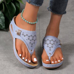 Dame nan behagelig flip-flop sandaler med ergonomisk komfortfodseng og dekorativ perforering Skovae