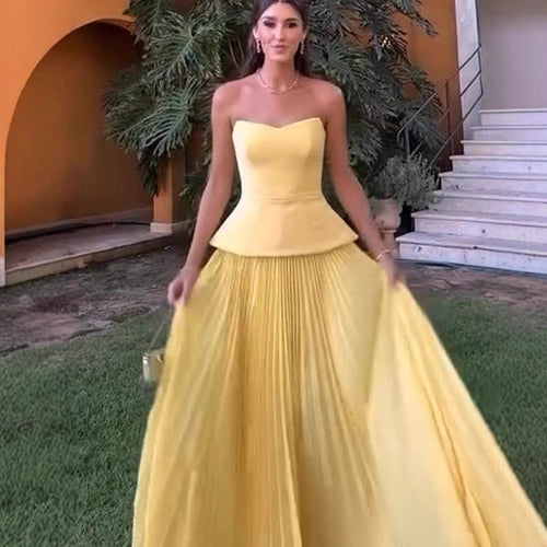 Dame Peplum Maxikjole med Plissé-design Stilla
