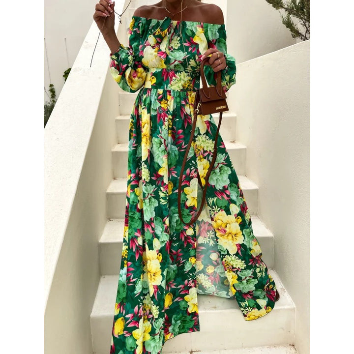 Dame Off-Shoulder Blomster Maxi Kjole med elegante Flæsedetaljer Stilla