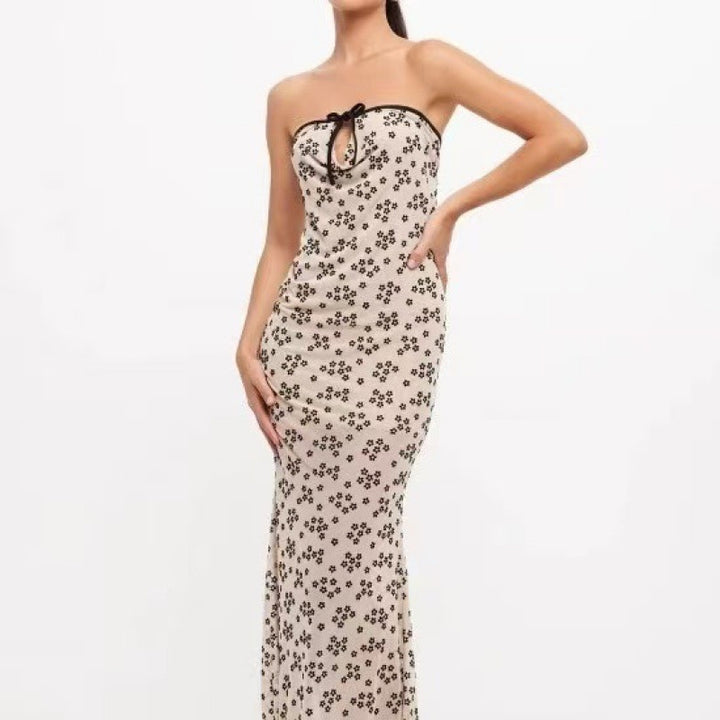 Dame blomsterprint halterneck maxi kjole Stilla